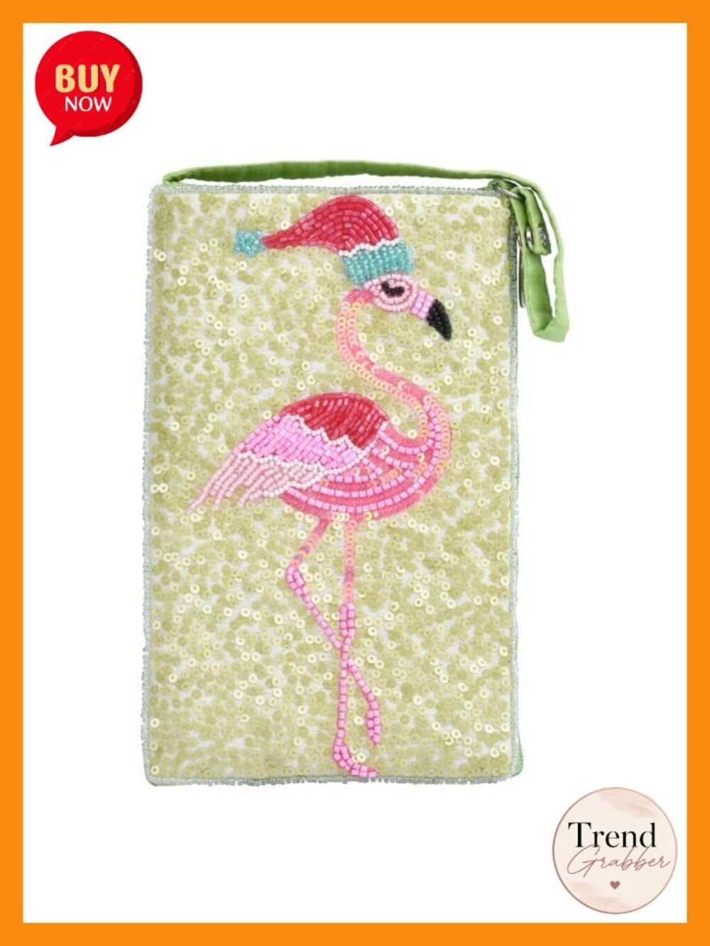 Santa Flamingo Club Bag Crossbody Wristlet Travel 7.5 Inch